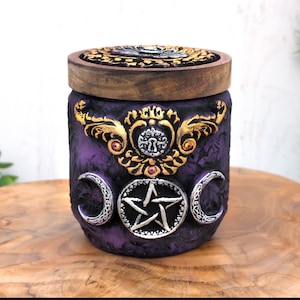 Triple Moon Pentacle Witch Potion Bottle Apothecary Jar /Pentagram Wiccan Decor Bowl Wiccan Altar Statue Art Pagan Altar Witchcraft Talisman