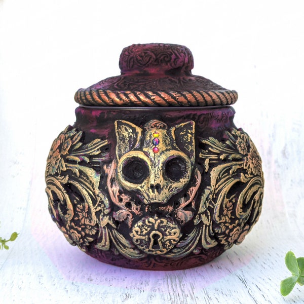 Cat Urn, Memorial Pet Urn, Cat Skull Small Keepsake Jar For Pet Or Human Ashes, Cremains Bottle, Pagan Cremation Witchy Urn, Pet Loss Gift