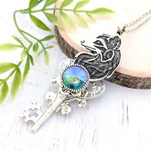 Skeleton Key Necklace &quot;Foxglimmer&quot; - Celtic Fox Key To My Heart Crystal Pendant, Statement Fairy Jewelry Fairycore Fantasy Witchy Gift