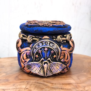 Lunar Moth Apothecary Jar Potion Bottle, Moon Phases Pagan Gift Wiccan Altar Witchy Decor Art, Luna Celestial Witchcore Gothic Pet Urn