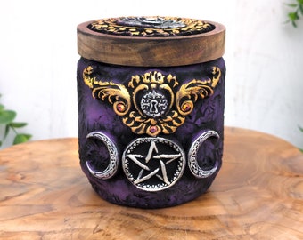 Triple Moon Pentacle Witch Potion Bottle Apothecary Jar /Pentagram Wiccan Decor Bowl Wiccan Altar Statue Art Pagan Altar Witchcraft Talisman