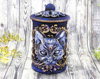 Cat Bast Apothecary Jar Potion Bottle / Wiccan Altar Clay Apothecary Bottle Gothic Home Decor Witchy Decor Goth Witch Pagan Gifts Pet Urn