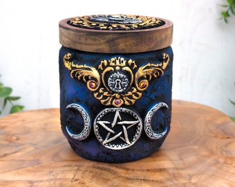 Triple Moon Urn, Pentacle Memorial Pet Urn, Small Keepsake Jar For Human Ashes, Cremains Bottle, Cremation Witchy Urn For Pagans, Pet Loss