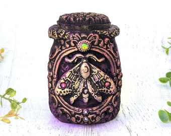 Lunar Moth Urn, Memorial Pet Urn, Small Keepsake Jar For Human Ashes, Cremains Bottle, Butterfly Pagan Cremation Witchy Urn, Pet Loss Gift