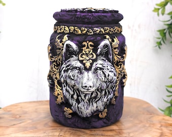 Wolf Urn, Memorial Pet Urn, Small Keepsake Jar For Human Ashes, Funerary Cremains Bottle, Cremation Witchy Urn For Pagans, Dog Pet Loss Gift