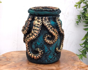 Tentacle Cthulhu Apothecary Jar Potion Bottle, Kraken Octopus Nautical Ocean Decor, Sea Witch Pagan Gift, Wiccan Altar Witchy Decor Art