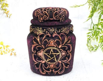 Pentacle Apothecary Jar Potion Bottle, Pentagram Wicca Sculpture, Spiritual Pottery Pagan Gift, Wiccan Altar Witchy Decor Clay Witch Art