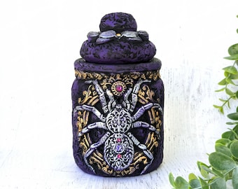 Gothic Spider Apothecary Jar Potion Bottle, Spooky Pagan Gift, Wiccan Decorative Jar, Witchy Decor, Witchcore Art, Goth Witch Pet Urn