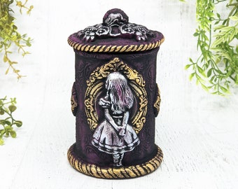 Alice Teacups Apothecary Jar, Alice's Adventures In Wonderland Decor, Pagan Gift Wiccan Altar Witchy Decor, Wicca Statue Witch Stash Jar Art