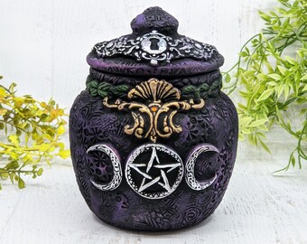 Triple Moon Pentacle Witch Potion Bottle Apothecary Jar /Pentagram Wiccan Decor Bowl Wiccan Altar Statue Art Pagan Altar Witchcraft Talisman