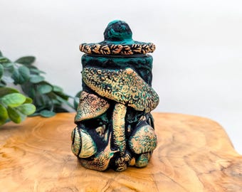 Frasco de boticario de hongos, botella de poción de bruja del bosque Fairycore de caracol, contenedor de almacenamiento de decoración bruja natural, regalo pagano de brujería, urna para mascotas