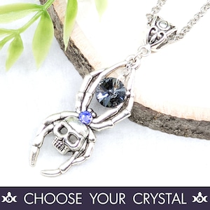 Spider Skull Necklace Crystal Wiccan Jewelry / Pagan Jewelry Halloween Jewelry / Wiccan Necklace Witchy Jewelry Pagan Necklace Skull Jewelry