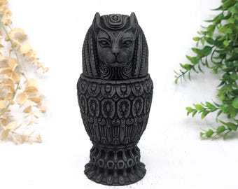 Bast Canopic Jar, Bastet Cat Urn Container, Egyptian Goddess Storage Dice Box, Apothecary Jar Witchy Decor Witchcraft Pagan Gift, Pet Urn