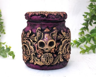 Cat Urn, Memorial Pet Urn, Cat Skull Small Keepsake Jar For Pet Or Human Ashes, Cremains Bottle, Pagan Cremation Witchy Urn, Pet Loss Gift