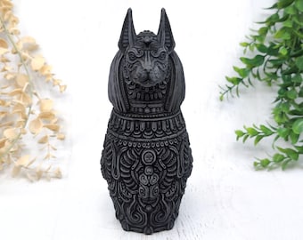 Anubis Canopic Jar, Jackal Dog Urn Container, Egyptian God Storage Dice Box, Apothecary Jar Witchy Decor Witchcraft Pagan Gift, Pet Urn
