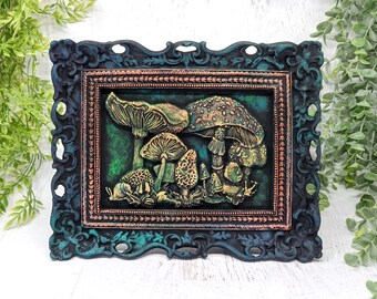 Mushroom Sculpted Framed Art, Gothic Home Decor Wall Tabletop, Mushroomcore Cottagecore Witchy Decor, Fairy Aesthetic Witchcore Pagan Gift