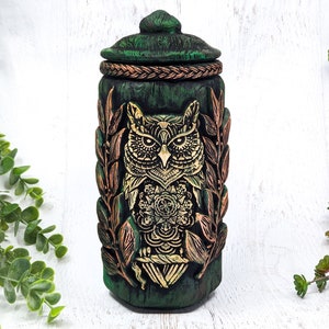 Owl Apothecary Jar, Woodland Cottagecore Potion Bottle, Ornate Bird Owl Spirit Stash Jar Witchy Decor, Gothic Pagan Gift Witchcore Pet Urn