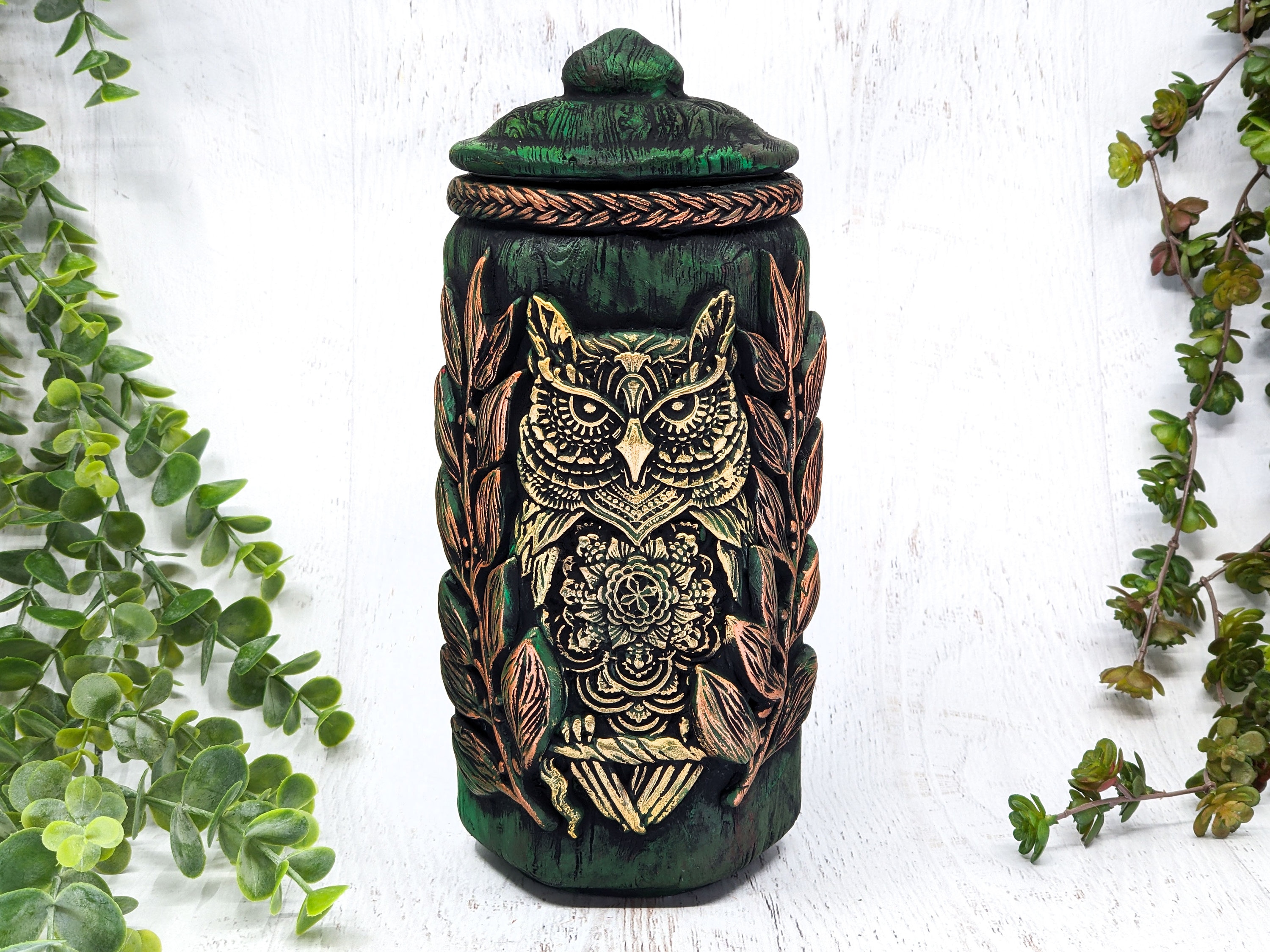 Owl Apothecary Jar, Woodland Cottagecore Potion Bottle, Ornate Bird Owl Spirit Stash Jar Witchy Deco
