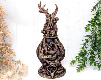 Botella de boticario druídico, botella de poción con calavera de ciervo de fantasía, caja para dados de LARP de mesa, regalo de decoración de bruja, recipiente de almacenamiento, urna para mascotas