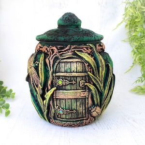 Fairy House Apothecary Jar Witch Potion Bottle, Fairy Door Witchy Decor, Fairycore Decorative Jar Fae Garden Gnome House Pagan Gift, Pet Urn