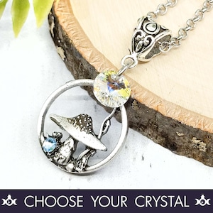 Mushroom Necklace Witchy Jewelry, Crystal Cottagecore Pendant Mushroomcore Fairy Aesthetic, Woodland Goblincore Fungi Botanical Pagan Gift
