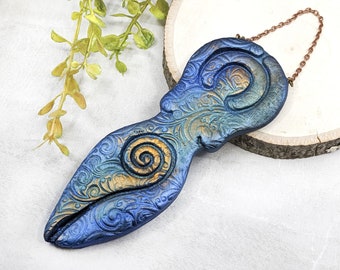 Goddess Ornament / Christmas Yule Tree Ornament Wiccan Protection Amulet / Wall Hanging Witchy Pagan Decor Altar Wicca Pagan Gift Clay Art