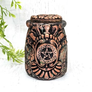 Pentacle Apothecary Jar Witch Potion Bottle, Pentagram Home Witchy Decor Wiccan Altar Pagan Gift, Witchcore Herb Stash, Gothic Goth Pet Urn