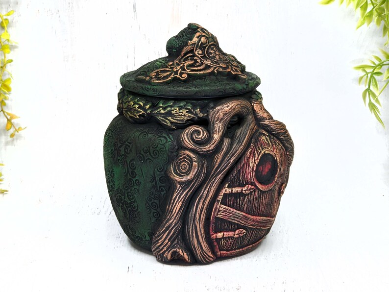 Gnome Home Apothecary Jar Witch Potion Bottle, Fairy Door Witchy Decor Wiccan Altar Pagan Gift, Kitchen Cannister Container Fae Garden House image 5