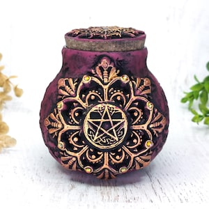 Pentacle Apothecary Jar Potion Bottle, Pentagram Wicca Sculpture, Spiritual Pottery Pagan Gift, Wiccan Altar Witchy Decor Clay Witch Art