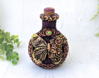 Butterfly Apothecary Jar Witch Potion Bottle, Faerie Flowers Witchy Decor, Fairycore Decorative Jar Fae Garden Botanical Pagan Gift, Pet Urn