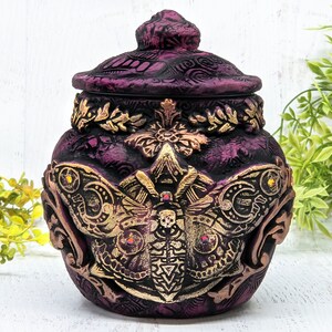 Deathshead Moth Apothecary Jar Potion Bottle  / Gothic Home Decor Wiccan Altar Bowl / Butteryfly Statue Wiccan Decor Occult Pagan Pet Urn