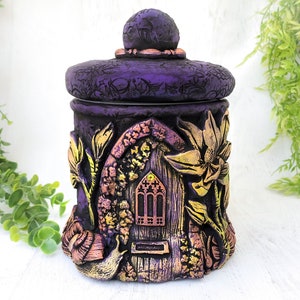 Fairy House Apothecary Jar Witch Potion Bottle, Fairy Door Witchy Decor, Fairycore Decorative Jar Fae Garden Gnome House Pagan Gift, Pet Urn