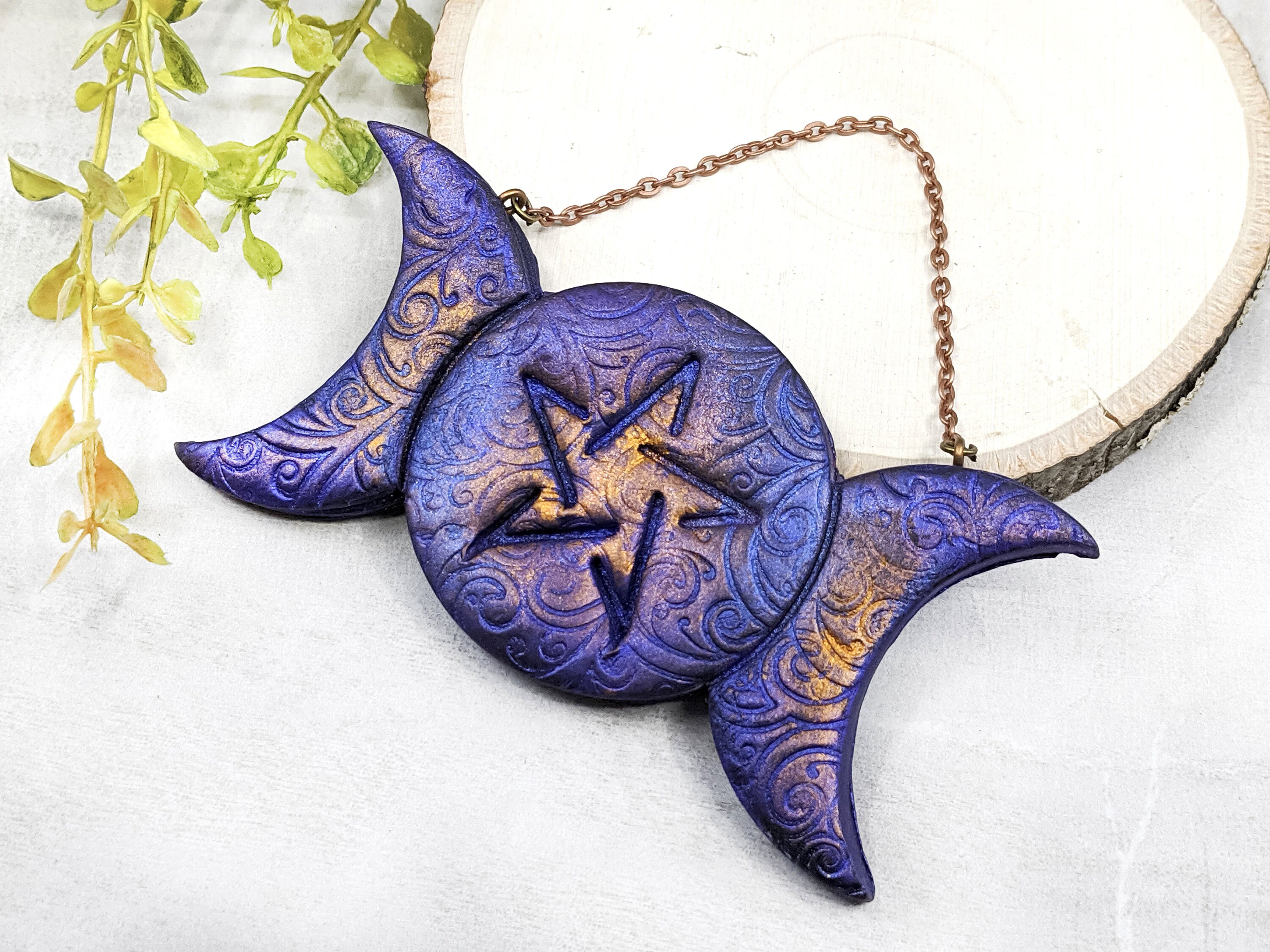 Triple Moon Pentacle Ornament / Christmas Yule Tree Ornament Wiccan Protection Amulet Wall Hanging Witchy Pagan Decor Altar Wicca Pagan Gift