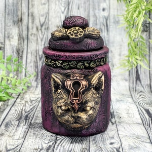 Cat Bast Apothecary Jar Potion Bottle / Wiccan Altar Clay Bowl Apothecary Bottle Gothic Home Decor Witchy Decor Goth Witch Pagan Gifts Urn