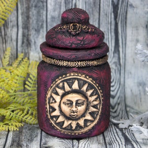 Sun Apothecary Jar Potion Bottle / Wiccan Altar Clay Bowl Apothecary Bottle Celestial Gothic Home Decor Witchy Decor Goth Witch Pagan Gifts