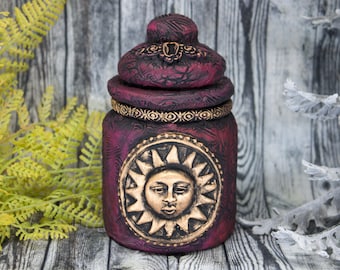 Sun Apothecary Jar Potion Bottle / Wiccan Altar Clay Bowl Apothecary Bottle Celestial Gothic Home Decor Witchy Decor Goth Witch Pagan Gifts