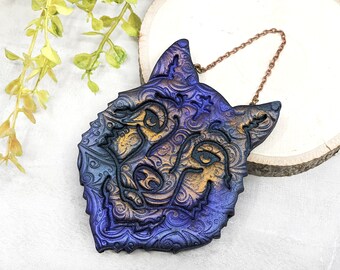 Wolf Ornament / Christmas Yule Tree Ornament Wiccan Protection Amulet Wall Hanging / Witchy Pagan Decor Altar Wicca Pagan Gift Wolf Art