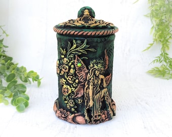 Fairy Apothecary Jar Witch Potion Bottle, Faerie Flowers Witchy Decor, Fairycore Decorative Jar Fae Garden Botanical Pagan Gift, Pet Urn
