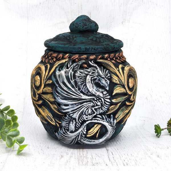 Dragon Apothecary Jar, Wyvern Serpent Potion Bottle Wiccan Altar Clay Vessel, Gothic Home Decor Witchy Decor, Goth Witch Pagan Gift, Pet Urn