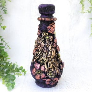Fairy Apothecary Jar Witch Potion Bottle, Faerie Flowers Witchy Decor, Fairycore Decorative Jar Fae Garden Botanical Pagan Gift, Pet Urn