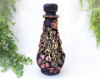 Fairy Apothecary Jar Witch Potion Bottle, Faerie Flowers Witchy Decor, Fairycore Decorative Jar Fae Garden Botanical Pagan Gift, Pet Urn