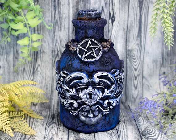 Pentacle Apothecary Jar Witch Potion Bottle Art, Apothecary Bottle for Gothic Home Decor & Wiccan Altar, Witchy Pagan Gift Goth Decoration
