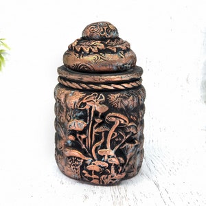 Mushroom Apothecary Jar, Woodland Cottagecore Potion Bottle, Mushroomcore Mushie Copper Witchy Decor, Gothic Pagan Gift Witchcore Pet Urn