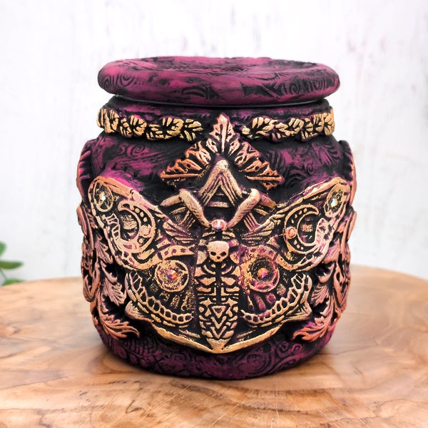 Bouteille de potion d'apothicaire, mite tête de mort / bol d'autel wicca pour décoration d'intérieur gothique / statue papillon, décor wicca, urne occulte païenne pour animaux de compagnie