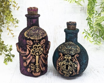 SET- Drink Me Bottle Apothecary Jars, Alice's Adventures In Wonderland Decor Potion Bottles, Gothic Pagan Gift Wiccan Altar Witchy Decor