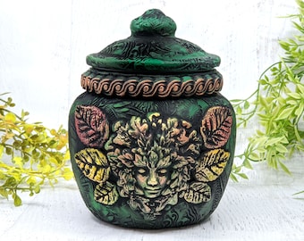 Green Woman Witch Potion Bottle Apothecary Jar / Wiccan Decor Bowl Wiccan Altar Statue Gothic Sculpture Art Pagan Altar Witchcraft Greenman