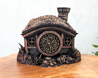 Contenedor Casa de Mediano, Almacenamiento Casa de Hadas Fairycore, Caja de Baratijas Hogar de Gnomo Fae Fantástico, Decoración Bruja Regalo Pagano Bosque, Urna para Mascotas