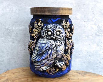 Owl Apothecary Jar, Woodland Dark Cottagecore Potion Bottle, Goblincore Fantasy Witchy Decor Gothic Pagan Gift Witchcore, Keepsake Pet Urn