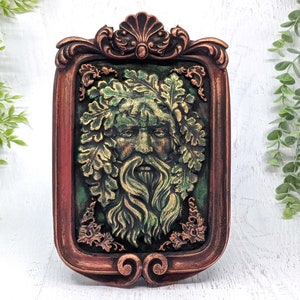 Greenman Sculpted Framed Art, Gothic Home Decor Wall Tabletop, Green Man Cottagecore Witchy Decor, Fairy Aesthetic Witchcore Pagan Gift