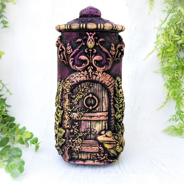 Fairy House Apothecary Jar Witch Potion Bottle, Fairy Door Witchy Decor, Fairycore Decorative Jar Fae Garden Gnome House Pagan Gift, Pet Urn